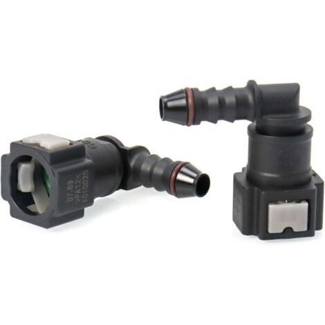Set di 2 connettori per tubo carburante auto, raccordo per tubo benzina, attacco rapido a 90 gradi, connettore in plastica da 7,89 mm ID6 (1/4)