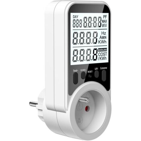 Misuratore di potenza a spina, contatore di energia elettrica con 11 modalità di monitoraggio, consumo massimo di 3680 W e 16 A con protezione da sovraccarico, schermo LCD retroilluminato per casa e u