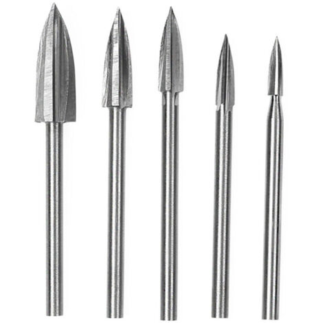 Utensile manuale per levigatura, utensili per intaglio del legno per levigatura e incisione, set di 5 punte da trapano in acciaio bianco con lame da 3 mm, 4 mm, 5 mm, 6 mm e 8 mm (1/4)