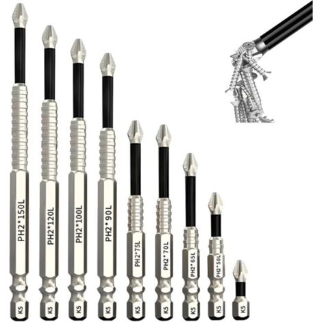 Set di 9 punte magnetiche per cacciavite, punte Torx multifunzionali lunghe (25/50/65/70/75/90/100/120/150 cm), punte Torx antiscivolo per trapani elettrici