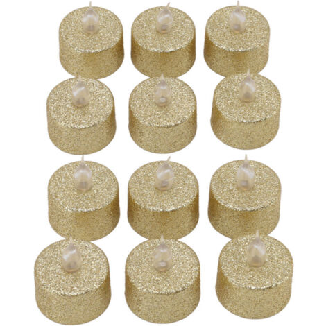 Candela a LED senza fiamma, a batteria, luminosa elettronica decorativa per Natale e matrimoni, 12 pezzi, oro