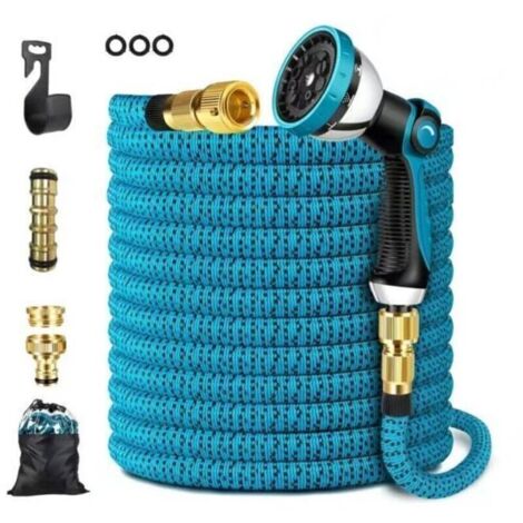 Tubo da giardino estensibile, tubo da giardino con 10 ugelli, raccordi in ottone, tessuto 3750D, tubo estensibile con anima in lattice a 4 strati - 30 m/100 ft (1/4)