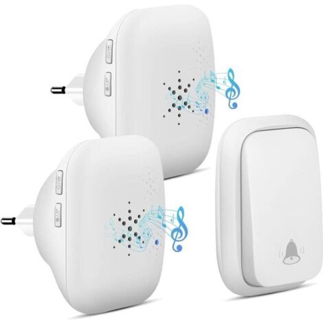 Campanello senza fili, non necessita di batterie, campanello wireless con 2 ricevitori, pulsante impermeabile con portata di 150 m, 38 melodie, 4 livelli di volume - Bianco