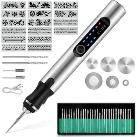 Penna per incisione elettrica senza fili, kit di strumenti per incisione ricaricabile tramite USB, mini strumento per incisione, incisore rotativo portatile fai-da-te per gioielli, vetro, plastica, le (1/4)