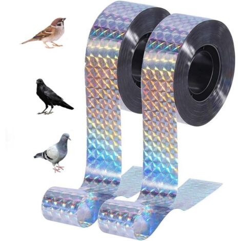 Confezione da 2 rotoli di nastro anti-uccelli, nastro riflettente per uccelli, nastro repellente riflettente per uccelli, utilizzato per proteggere balconi e alberi, per respingere gli uccelli (2.4) (1/4)