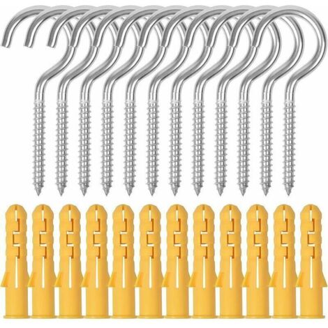 12 ganci a vite grandi, ganci a vite in acciaio inox M6 x 90 mm, ganci a vite da soffitto con tubi di prolunga per appendere cestini, tazze, pareti, giardino (A) (1/4)