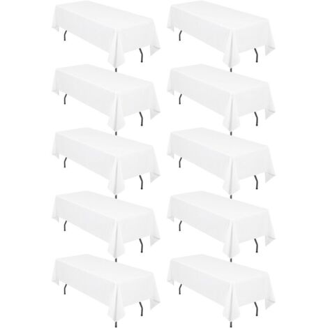 Confezione da 10 tovaglie rettangolari, 153x260 cm, in poliestere bianco, adatte a tavoli rettangolari da 180 cm, resistenti alle macchie e alle pieghe, ideali per matrimoni, ristoranti, feste e banch