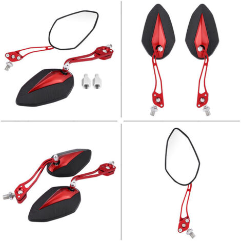 Coppia di specchietti retrovisori laterali universali per moto, scooter e scooter da 8 mm e 10 mm, colore rosso.