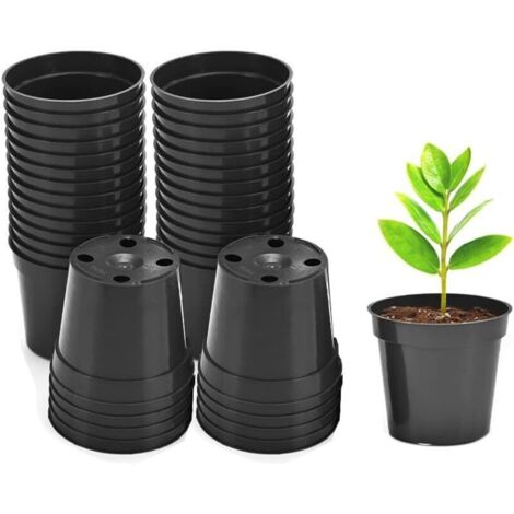 Confezione da 50 piccoli vasi rotondi in plastica spessa e lucida, diametro 5,4 cm, per semi, piantine ed erbe aromatiche (neri)