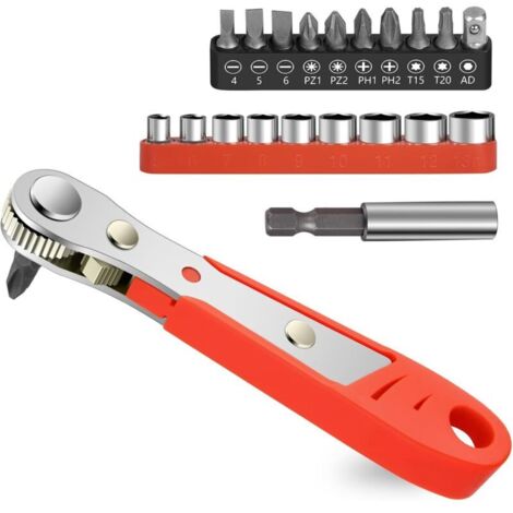 Cacciavite a cricchetto, kit di cacciaviti magnetici, mini cacciavite a cricchetto reversibile sfalsato, utensili tascabili multifunzionali per riparazioni (1/4)