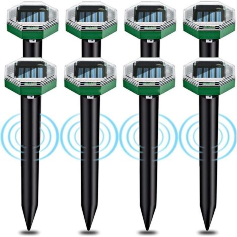 Set di 8 repellenti solari a ultrasuoni per talpe, con grado di impermeabilità IP65, adatti per l'uso in giardini, patii e prati per allontanare le talpe. (1/4)