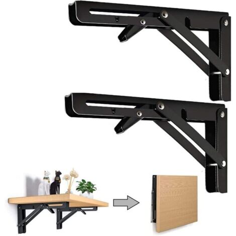 staffe pieghevoli nere da 250 mm (10 pollici) in acciaio laminato a freddo, supporti per mensole pieghevoli a L in metallo, portata massima 80 kg. (1/4)