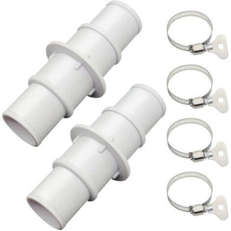 Adattatore per tubo da piscina, kit di raccordi per tubo da piscina, design filettato a tenuta stagna, set da 2 con 4 fascette stringitubo, ideale per la pulizia di piscine e sistemi di filtrazione. (1/4)