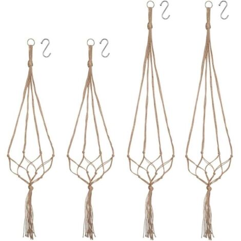 Cesti sospesi in macramè, set di 4 portavasi decorativi in corda di canapa stile boho, ideali per interni, esterni, soffitti e balconi.