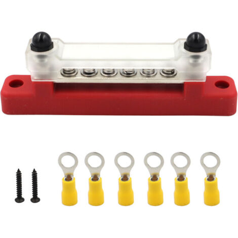 Blocco di distribuzione di alimentazione CC 12V-48V, barra collettiva da 150A con 2 terminali M6 per auto, camion, barca (rosso)