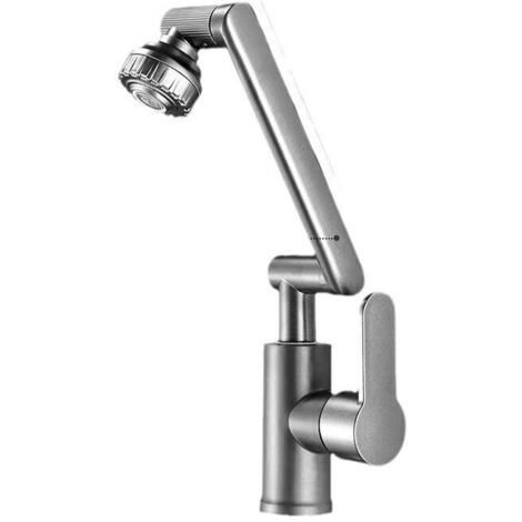 Rubinetto da cucina pieghevole, miscelatore girevole flessibile a 1080°, rubinetto sottolavello in acciaio inox grigio.