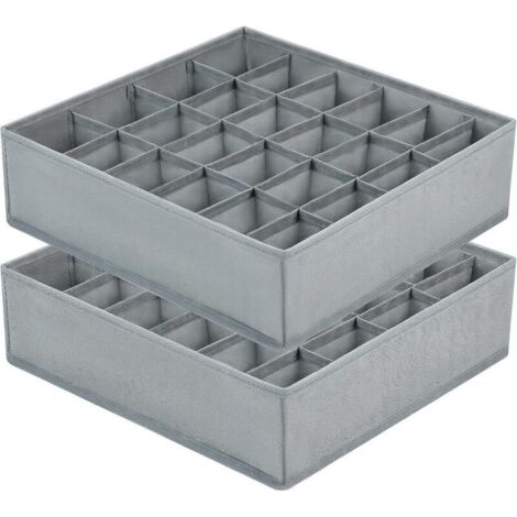 Set di 2 organizer pieghevoli in tessuto non tessuto per cassetti, ideali per biancheria intima, reggiseni e calze. Scatola portaoggetti salvaspazio, organizer per calze (grigio) (1/4)