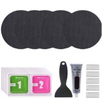 Kit di riparazione per tappeti elastici, toppe quadrate, rettangolari e rotonde per riparare crepe o fori nel tappeto elastico, adesivo impermeabile, attrezzi inclusi.