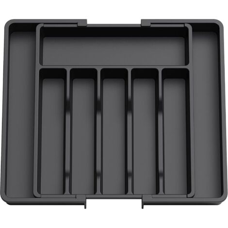 Plateau à couverts noir (1 pièce), insert à couverts extensible avec tiroir, réglable (1/5)