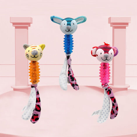 Jouet couineur en 3 parties pour chiens, en TPR durable et peluche à mâcher. (1/5)