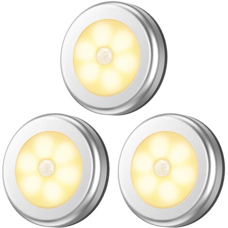Ensemble de 3 lampes LED rondes, argentées, blanc chaud, sans fil, avec détecteur de mouvement (1/4)