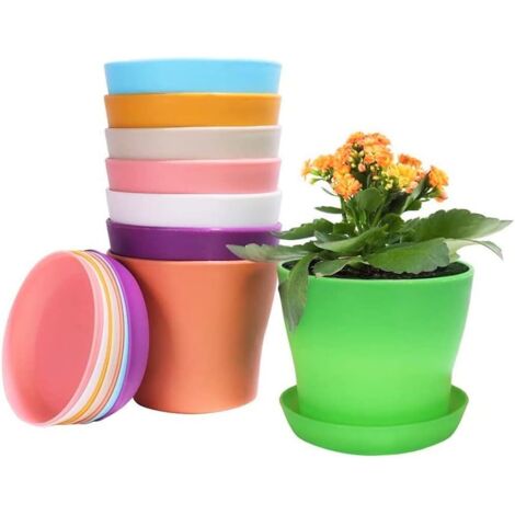 Ensemble de 9 pots de fleurs en plastique coloré de taille moyenne, 9 couleurs différentes (1/5)