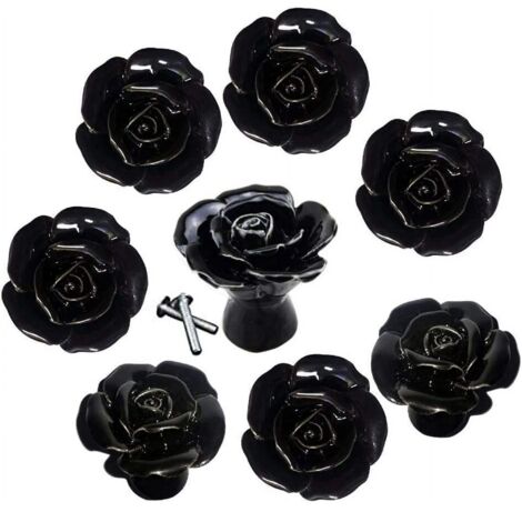Bouton De Meuble En Céramique Noir Et Or – Motif Floral Bicolore, Poignée De Porte élégante
