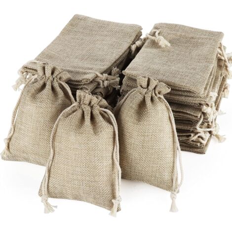 50 sacs en lin et chanvre de 9 cm de large, sacs en jute avec cordon de serrage (1/5)
