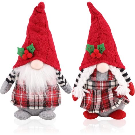 Lot de 2 figurines de Père Noël en peluche tricotée à carreaux rouges, 11,8 cm (1/5)