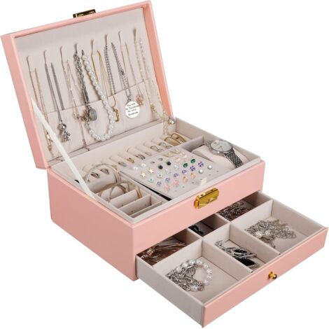 Boîte à bijoux pour femmes, rangement de bijoux de voyage à 2 niveaux pour filles (1/5)
