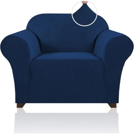 (1 place, bleu marine) Housse de canapé jacquard Lycra de haute qualité pour salon (1/5)