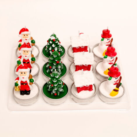 12 mini bougies chauffe-plat parfumées de Noël, 4 modèles, 5 x 4 cm - Ch (1/5)