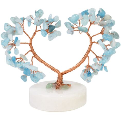 Décoration Feng Shui : Arbre de Vie en pierre précieuse, fil d'or rose enroulé autour du Tum (1/4)