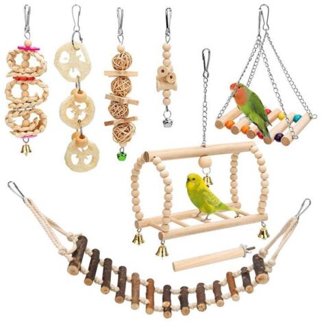 Jouets pour oiseaux, ensemble de 8 jouets à mâcher en bois naturel (1/4)
