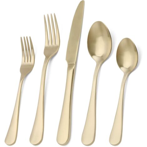 Ensemble de couverts en argent 5 pièces, ensemble de couverts en acier inoxydable finition satinée (1/4)