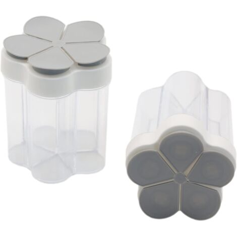 Ensemble de 2 pots à épices gris 5 en 1 avec couvercles en plastique transparent pour la cuisine (1/5)