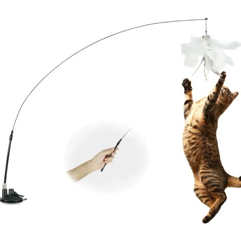 Jouet interactif pour chat en plumes avec clochette et ventouse (1/5)