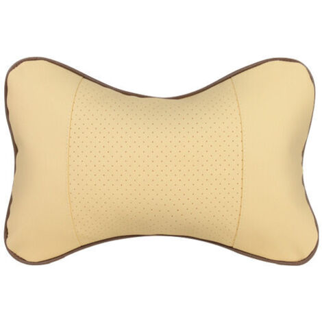 (Beige) Lot de 2 coussins cervicaux pour voiture, en cuir PU confortable, rembourrage doux (1/4)