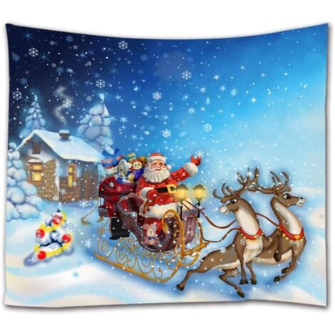 Tapis de Noël coloré de 203 x 152 cm (80 x 60 pouces) avec le Père Noël et son traîneau. Motif : Père Noël et traîneau. (1/5)