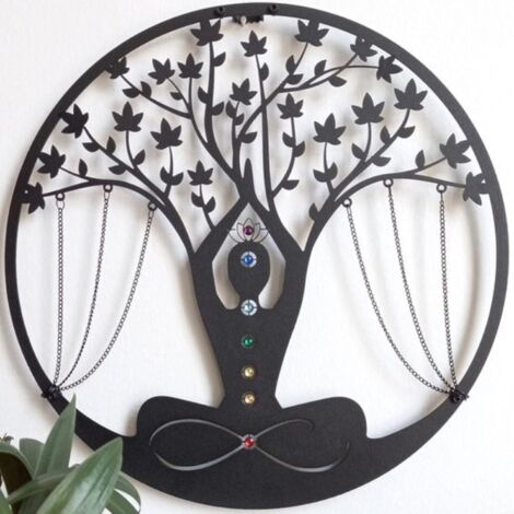 Décoration murale de méditation en métal, arbre de vie du yoga, pierres des 7 chakras (1/5)
