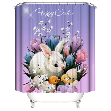 Rideau de douche de Pâques 180 x 180 cm, motif lapin (1/4)