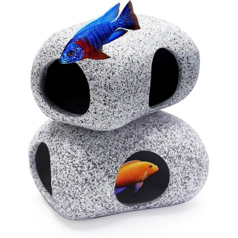 Ensemble de 2 pierres de cachette pour aquarium, destiné à l'élevage d'animaux aquatiques, P (1/5)