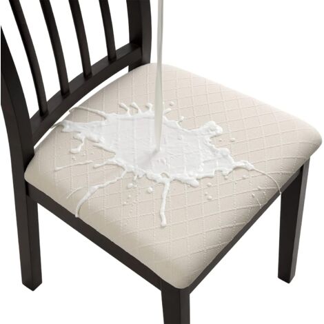 Ensemble de 4 housses de chaise jacquard beiges, imperméables, pour sièges de chaise. (1/5)