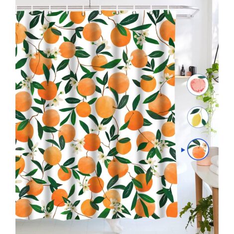 Rideau de douche orange en tissu imperméable, 180 x 180 cm, avec 12 crochets (1/5)