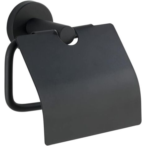 Distributeur de papier toilette avec couvercle, Bosio, acier inoxydable noir mat - porte-rouleau de papier toilette, avec (1/4)