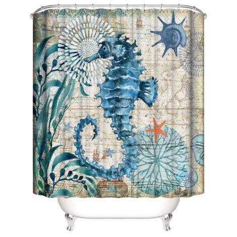 Rideau de Douche de Hippocampe 180180 cm, Rideau de douche Nav (1/4)