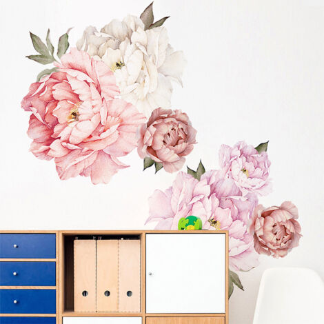 Sticker mural pivoine rose, décoration intérieure R