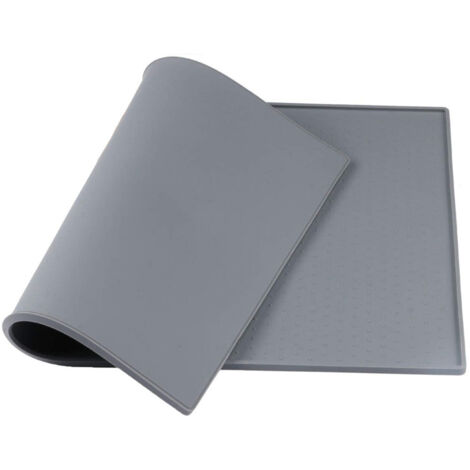 Tapis de gamelle imperméable en silicone pour animaux, 48 x 30 cm, gris clair, épais (1/4)