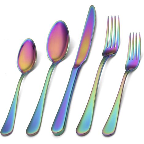 Ensemble de couverts en argent 5 pièces, ensemble de couverts en acier inoxydable finition satinée (1/5)