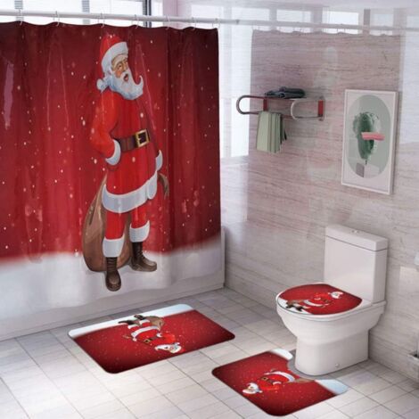 Ensemble de décoration de Noël pour toilettes, comprenant un rideau de douche et un paillasson (4 pièces), taille L. (1/5)